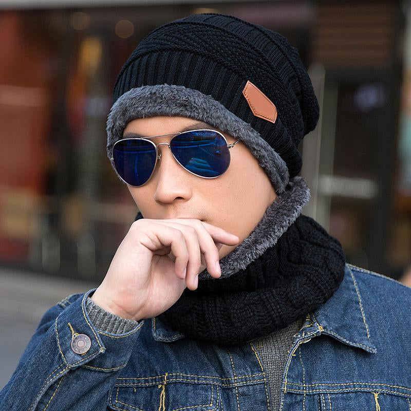 Mens Women Winter Fleece Warm Scarf Hat Knit Beanie Hood Ski Snowboard Skull Cap