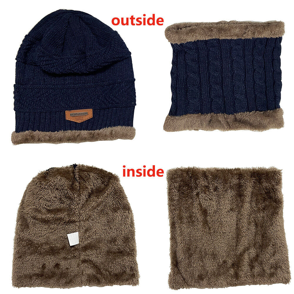 Mens Women Winter Fleece Warm Scarf Hat Knit Beanie Hood Ski Snowboard Skull Cap