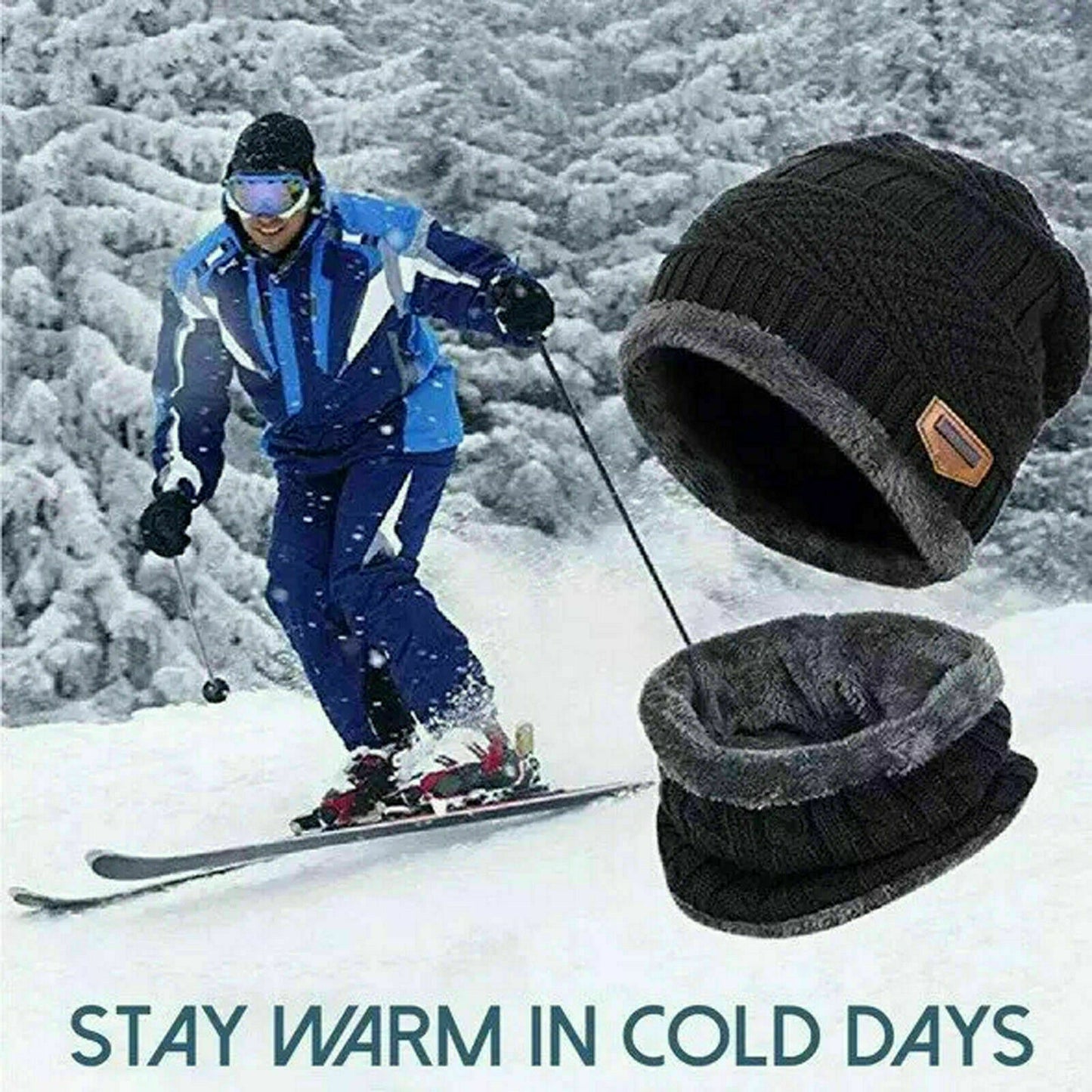 Mens Women Winter Fleece Warm Scarf Hat Knit Beanie Hood Ski Snowboard Skull Cap