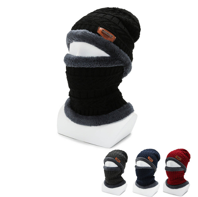 Mens Women Winter Fleece Warm Scarf Hat Knit Beanie Hood Ski Snowboard Skull Cap