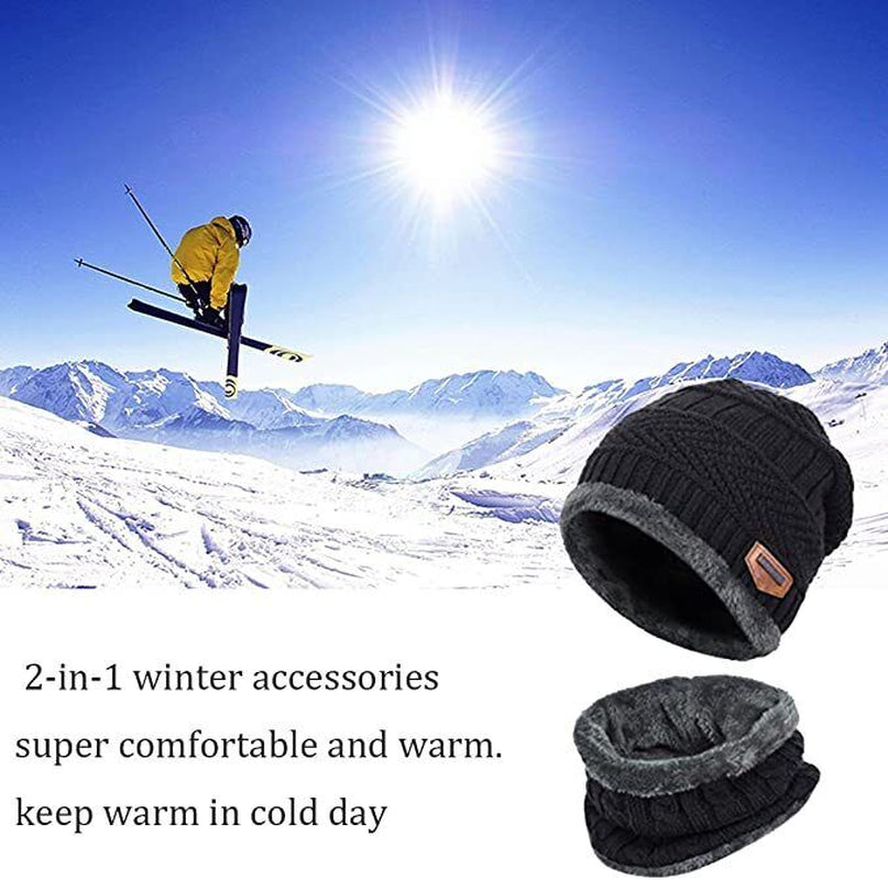 Mens Women Winter Fleece Warm Scarf Hat Knit Beanie Hood Ski Snowboard Skull Cap