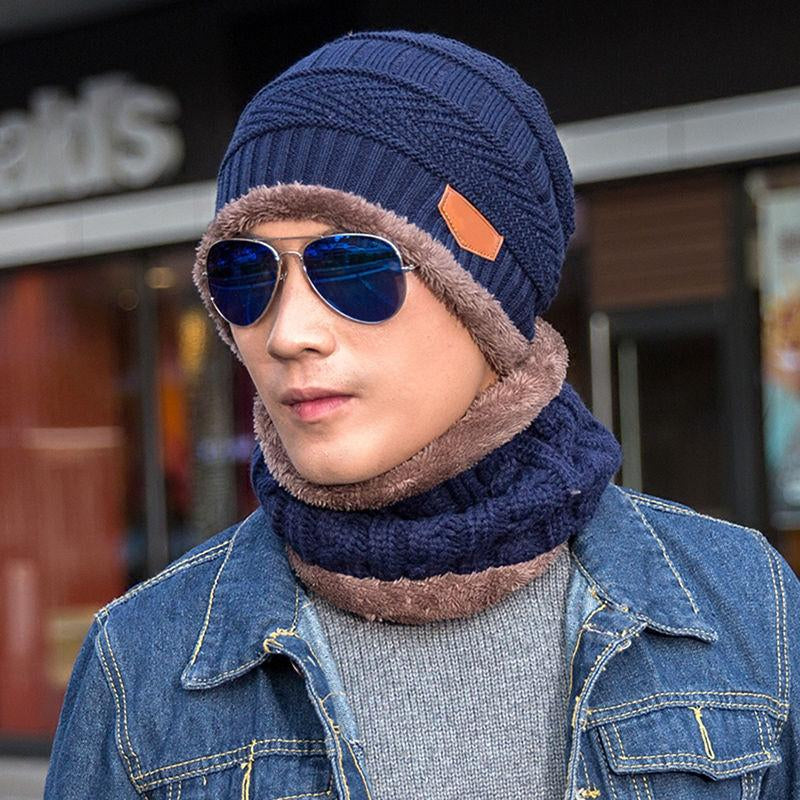 Mens Women Winter Fleece Warm Scarf Hat Knit Beanie Hood Ski Snowboard Skull Cap