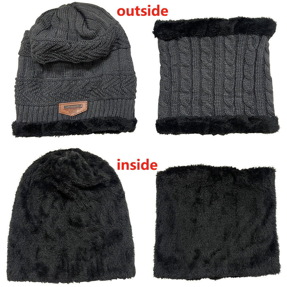 Mens Women Winter Fleece Warm Scarf Hat Knit Beanie Hood Ski Snowboard Skull Cap