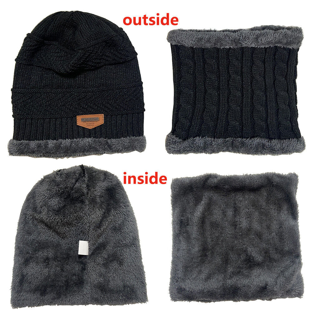 Mens Women Winter Fleece Warm Scarf Hat Knit Beanie Hood Ski Snowboard Skull Cap