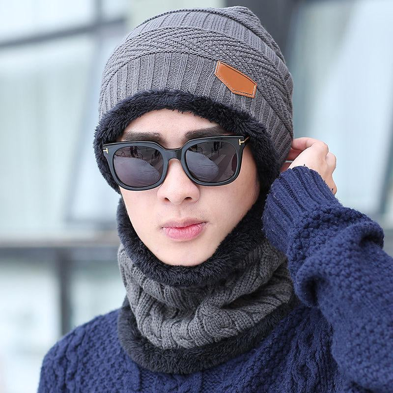 Mens Women Winter Fleece Warm Scarf Hat Knit Beanie Hood Ski Snowboard Skull Cap
