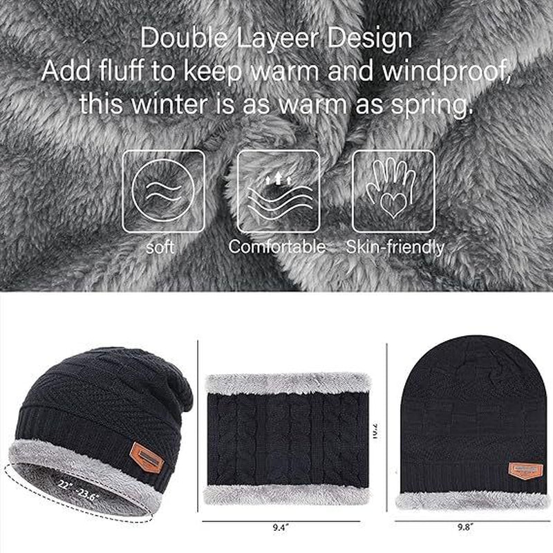 Mens Women Winter Fleece Warm Scarf Hat Knit Beanie Hood Ski Snowboard Skull Cap