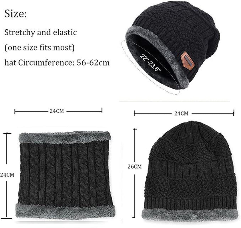 Mens Women Winter Fleece Warm Scarf Hat Knit Beanie Hood Ski Snowboard Skull Cap