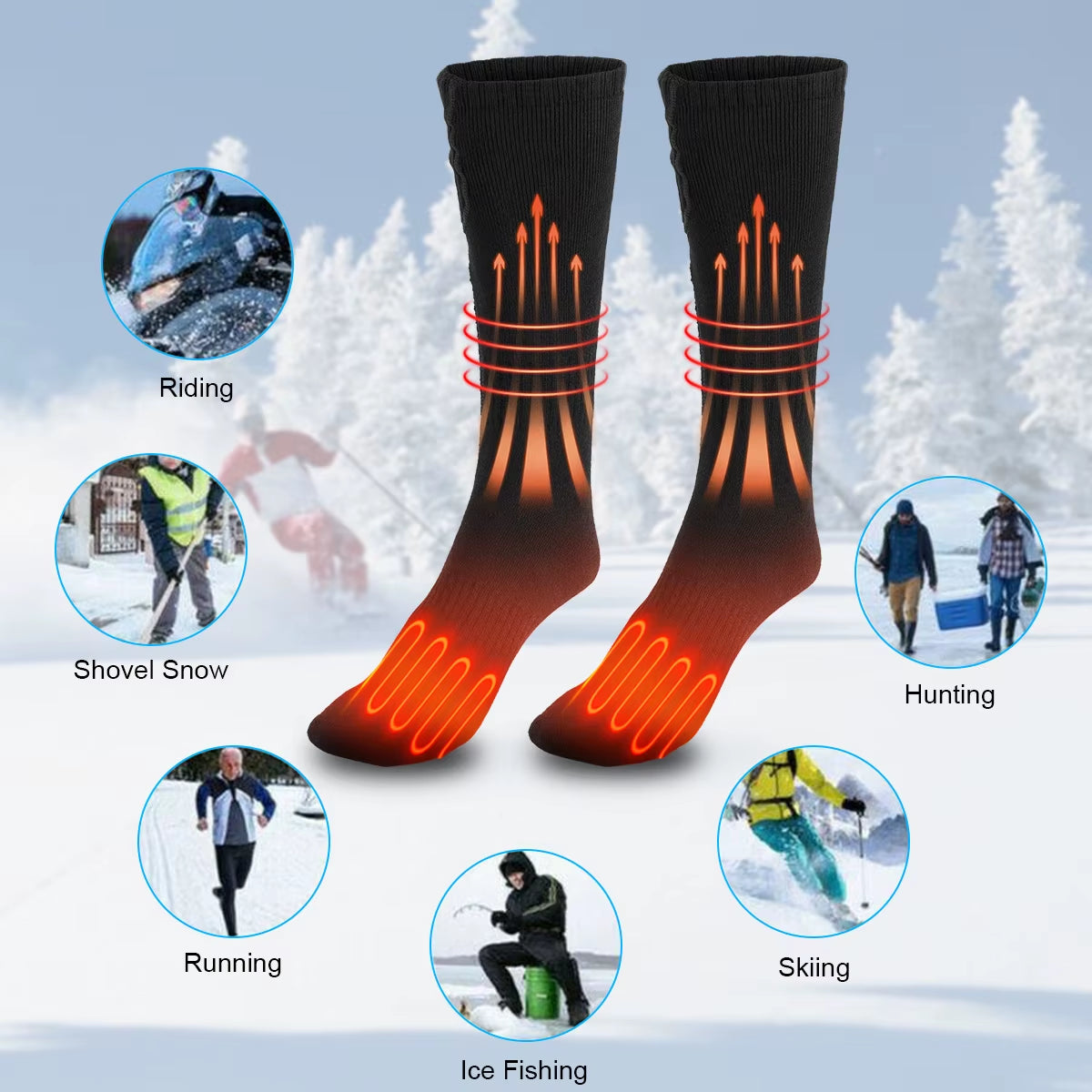 2 Pairs Heated Socks Feet Warm Snowmobile Skiing Boots Heated Socks Outdoor Camping Sports Winter Thermal Stocking Foot Warmer