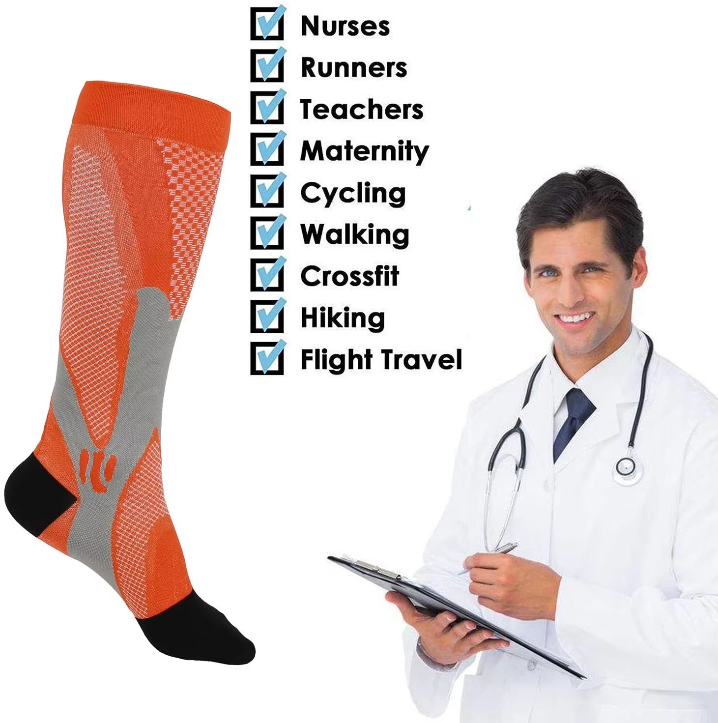 3/6/7 Pairs Compression Socks Women Men 30 Mmhg Comfortable anti Fatigue Athletic Nylon Medical Nursing Sport Running Stockings