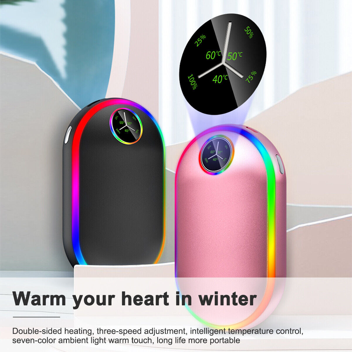 Hand Warmers Rechargeable 3 Levels Electric Portable Pocket Heater & Power Bank