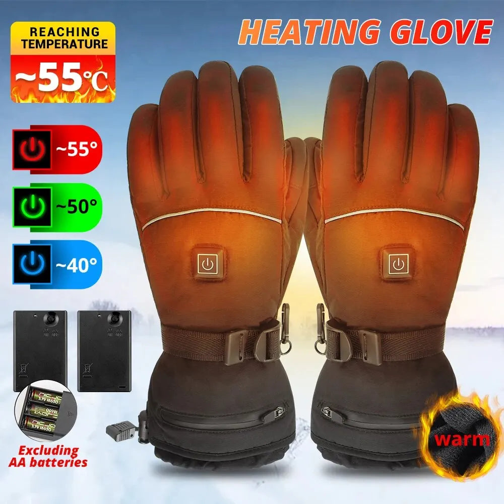 Electric Heating Gloves Waterproof Skiing Gloves Winter Motorcycle Riding Outdoor Gloves 3 Levels Heated Gloves